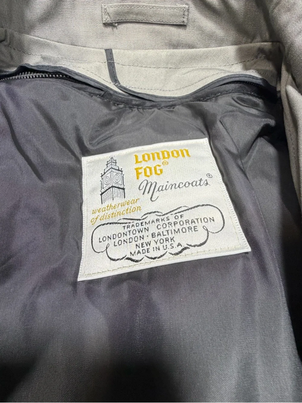 London Fog Maincoats 46 Long Trench Coat Removeable Inner Lining Gray Button - Picture 3 of 7